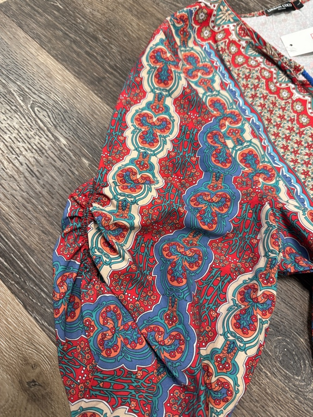 Urban Coco Red & Light Blue Printed Tunic Top - Picture 3 of 5